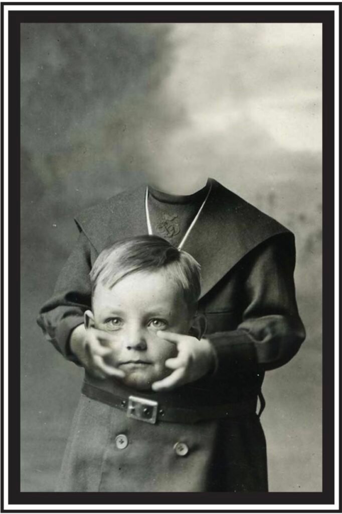 Victorian headless portrait photography. Headless boy portrait, 1890.